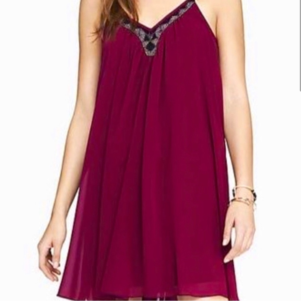 Express Beaded Maroon Trapeze Dress | Size M